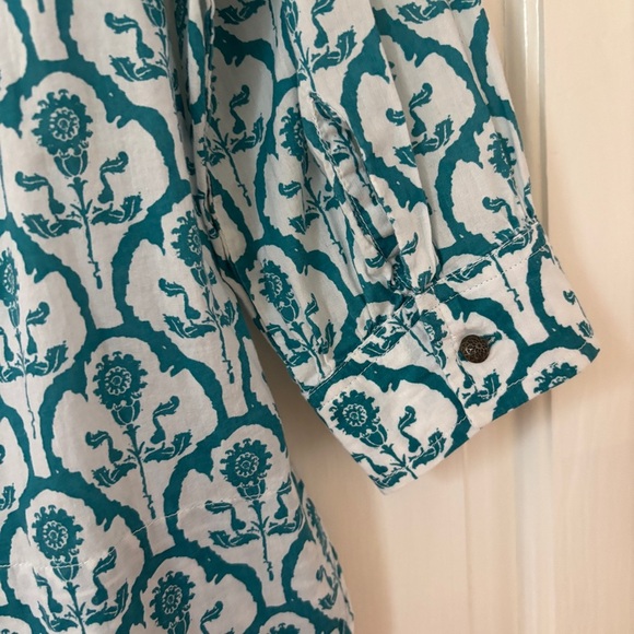 Soft Surroundings Size Small Teal Damask Paisley Diamond Patterned Top Blouse - Picture 13 of 14